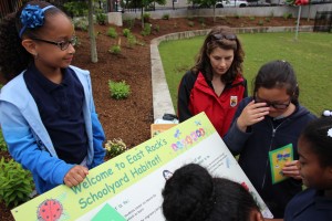 East Rock students and staff enjoy their new Schoolyard Habitat.