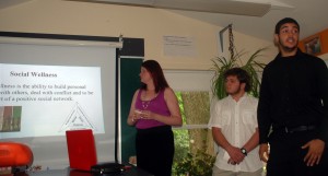 Meghan, Elmer, and Omar present the wellness triangle.