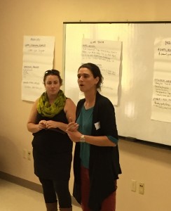 Jesse Delia and Ashton Killilea, both members of Common Grounds team, help facilitate a discussion between community partners and Common Ground staff.