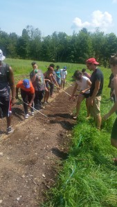 A group of farmers work in the fields at Soul Fire Farm.