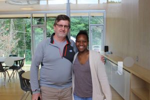 Taylor and Mr. Kelahan in Common Ground’s new school building.